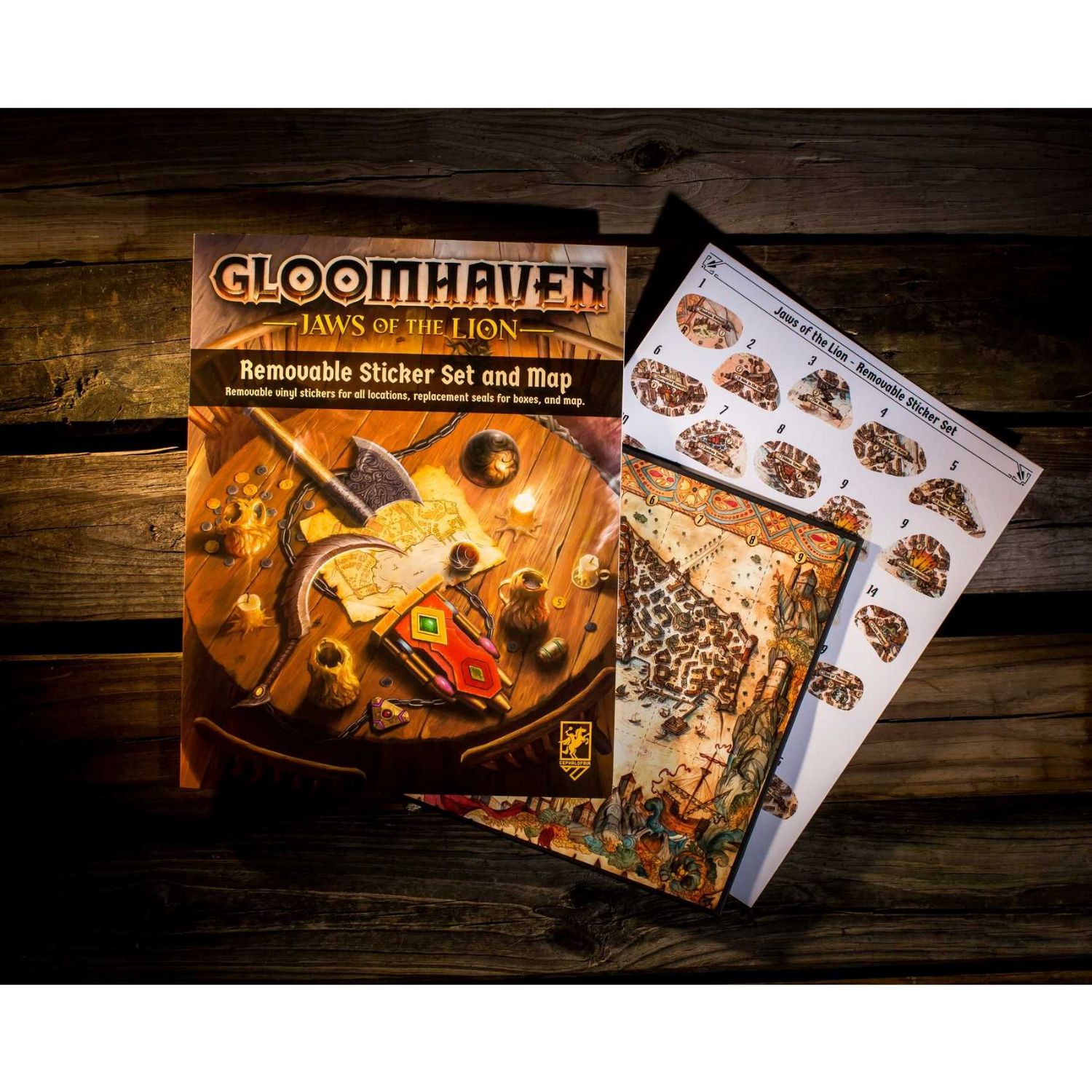 Gloomhaven Jaws of the Lion Removable Sticker Set and Map